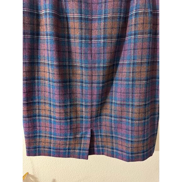 Vintage 90s Pendleton Plaid Wool Skirt w/ Pockets Blue Purple Petites Sz 14P - Picture 9 of 10